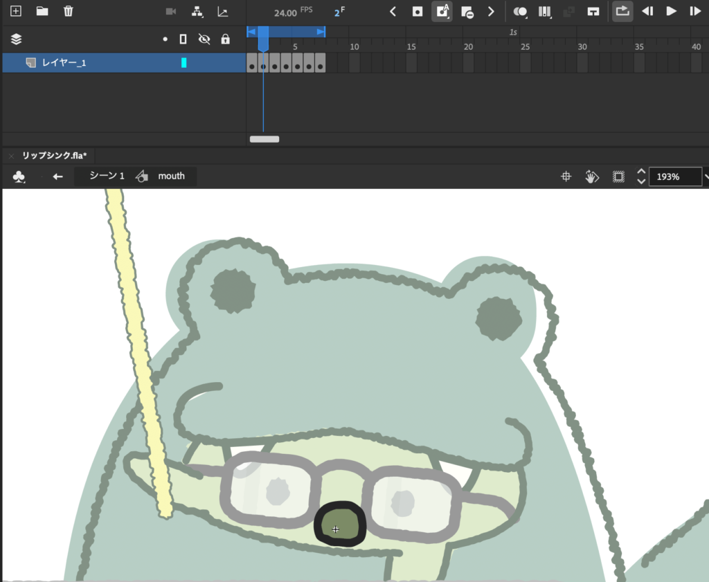 Adobe Animate フレームに口を描く1